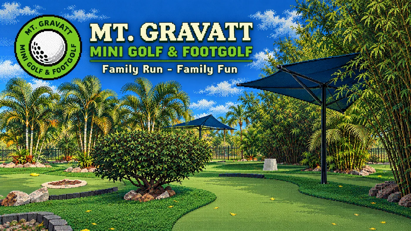 Mt Gravatt Mini Golf and Foot Golf in a retro PC golf game style
