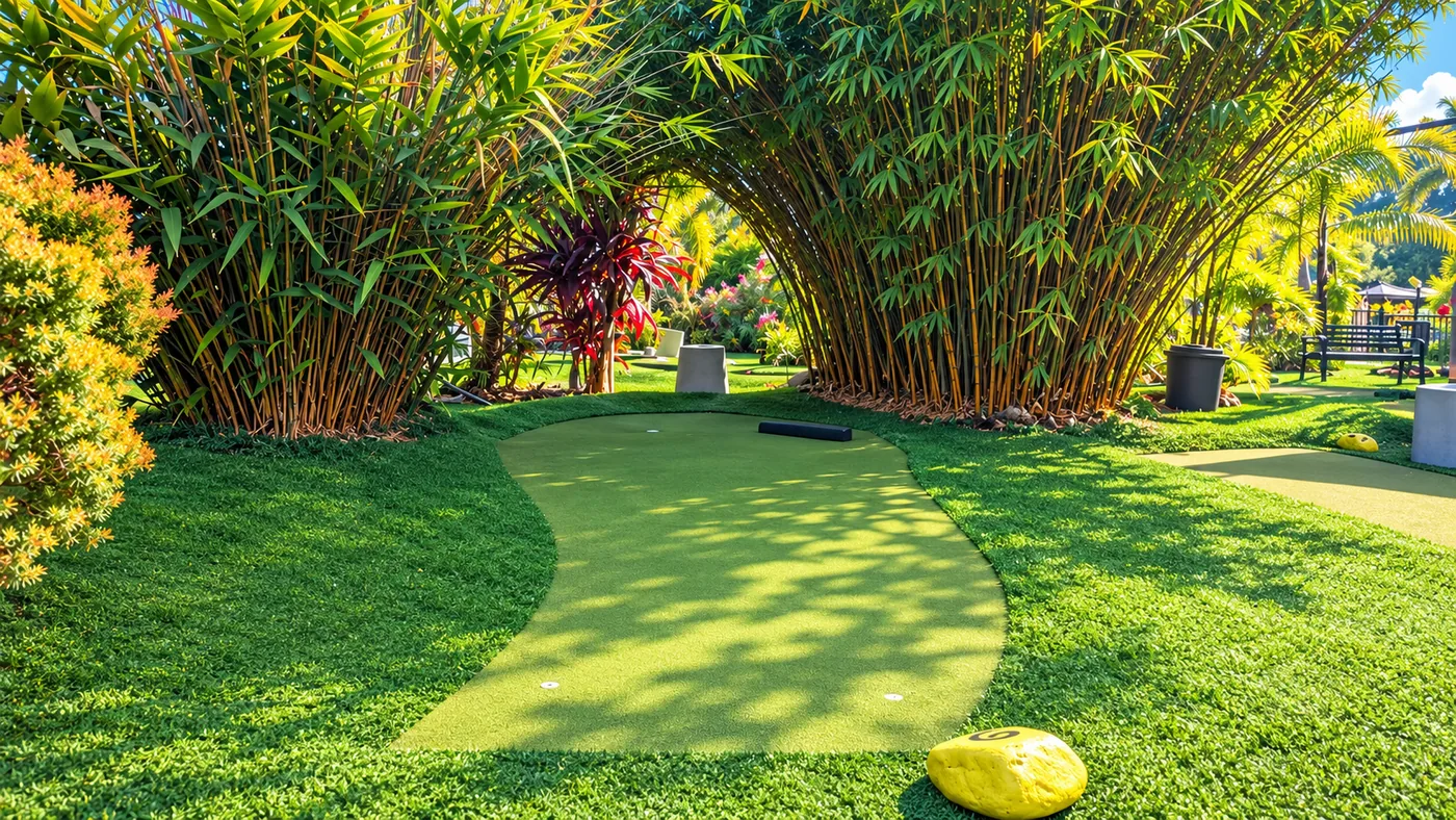 Themed image of Hole 9 on the Outside Course through the bamboo