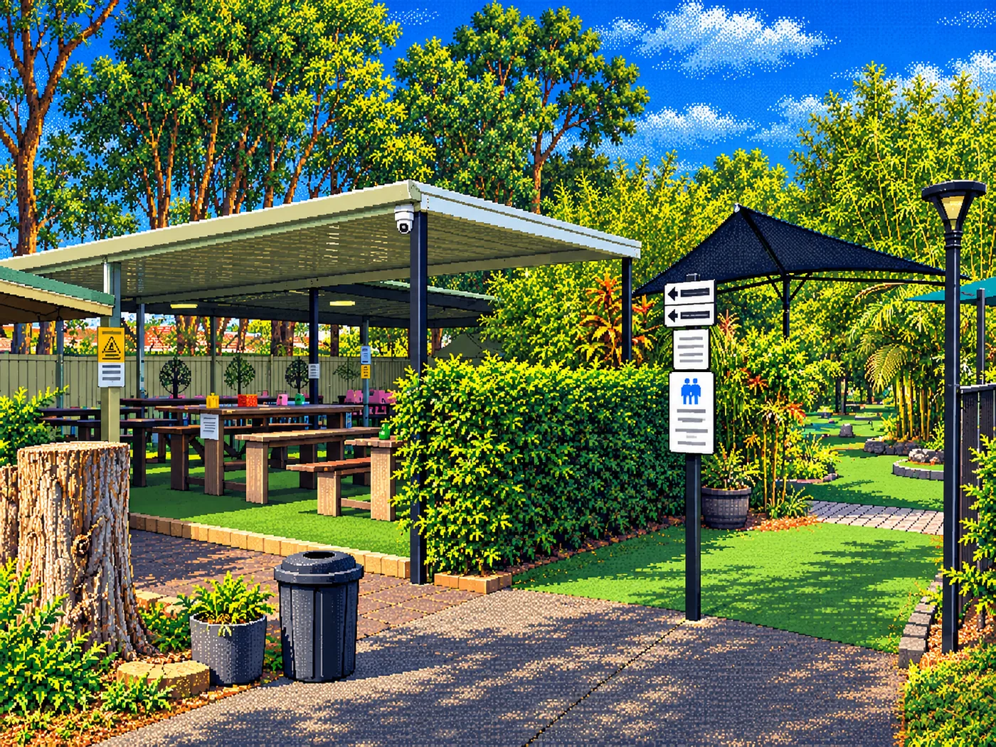 Themed image of the approach to the office and course entrance at Mt Gravatt Mini Golf